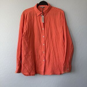 NWT Lisa Todd Large Orange Hot Tamale The Beach Shirt Long Sleeve‎ Cotton Blouse